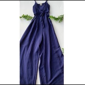Blue and white stripped jumpsuit
